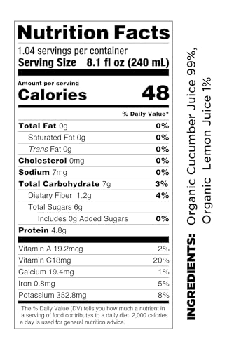 POMONA ORGANIC JUICES PURE CUCUMBER JUICE, 8.4 OUNCE BOTTLE (PACK OF 12), COLD PRESSED ORGANIC JUICE, NON-GMO, NO SUGAR ADDED, NOT FROM CONCENTRATE, GLUTEN FREE, KOSHER CERTIFIED, PRESERVATIVE FREE