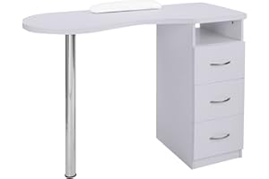 mefeir Manicure Table Nail Desk with 3 Drawers & Arm Rest Cushion for Nail Tech, Beauty Spa Salon Home Wooden Technician Workstation Nail Art Equipment (Titanium White)