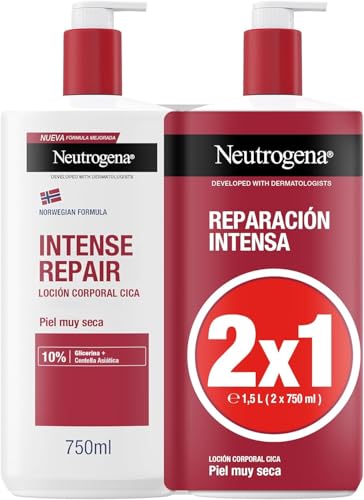 Fórmula Noruega Loción Corporal CICA Reparación intensa para piel seca (Pack de 2 x 750 ml), crema hidratante corporal reparadora con centella asiática