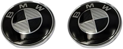 2pcs Replacement Black Carbon Around Bright Emblem 82mm For Front Hood / Back Trunk Replacement Emblem Logo Badge