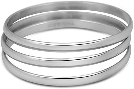 Stainless Steel Silver-Tone Three Stackable Girls Kids Bangle Bracelets, 2" inch diameter