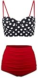 Angerella Polka High Waisted Cute Bikinis Swimwear Bathing Suit (BKI031-R1-L), Red-Two, US6-8=Tag Size L