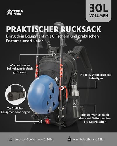 Terra Peak® Premium Wanderrucksack 30L (FLEX 30) Damen Herren & Erwachsene mittel schwarz - Trekking-Rucksack wasserdicht - Daypack Rucksack & Tagesrucksack Trinksystem & Rückenbelüftung zum Wandern thumbnail 3