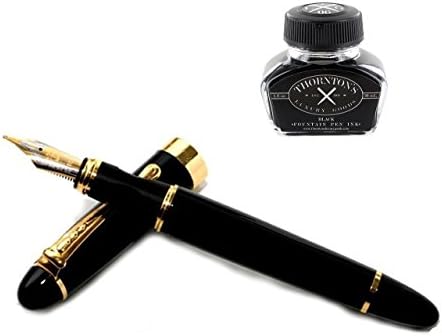 Executive Fountain Pen - with Fountain pen Ink - with cloth case - smooth writing - black with gold trim