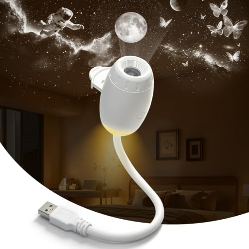 2 in 1 USB Star Galaxy Projector Night Light with 12 Films,Adjustable Focus | Replaceable Projection Slides,Room Star Ambient Lights,Kids Projector,360° Car Interior Roof Atmosphere Space Projector Lamp