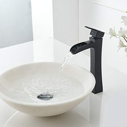 Homevacious Waterfall Bathroom Faucet Black Matte Vessel Sink Faucet