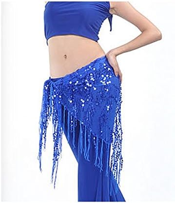 Wimious Sapphire-blue shining Sequin Crochet Net Triangle Shawl Wrap Belly Dance Hip Scarf