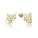 14k Gold Plated Brass Baby Happy Cat Screwback Baby Girls Earrings with Sterling Silver Post