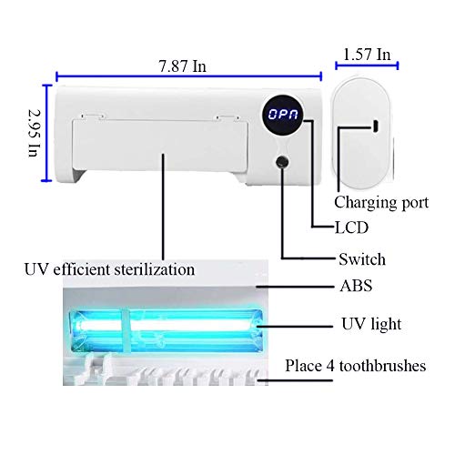 Qhand Toothbrush Holder, Toothbrush Holder Wall Mounted USB Charging, 4 Toothbrush Slots with Dust Cover Toothbrush Holder Bathroom Organizer, for Ladies Men Baby Kids Family Kitchen (White) - Thumbnail 2