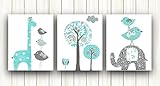 Baby Boy room decor blue gray nursery wall art giraffe elephant owl set of 3 prints