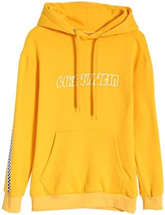 Yeahii Women Unisex Letter Broken Dreams Club Print Hoodie Pullover Sweatshirts (Yellow, XL)
