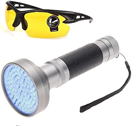 Wolf Electric 100 LED LATEST AND HIGHEST POWERED VERSION Black Light Flashlight with UV ULTIMATE Protective Safety Sunglasses