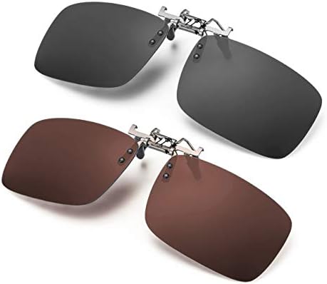 Unisex Polarized Clip on Sunglasses for Prescription Glasses, Flip Up Rimless Anti Glare Lens for Driving Fishing, 100% UVA/UVB Protection, 2 PACK (Day*2)