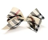 Girliber Checkered Handmade Hair Bow, Hair Elastic, Hair Barrette, Pink Beige Blue Hair Bow (alligator clip, Brown)