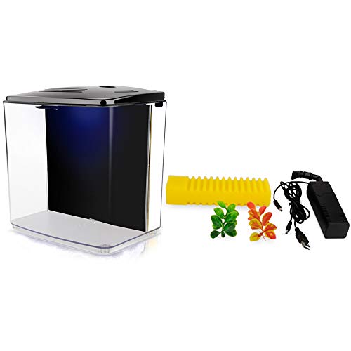 YCTECH 1.4 Gallon Betta Aquarium Starter Kits, Fish Tank with LED Light and Filter Pump White Black (220black)