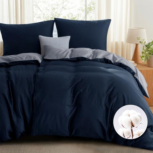 RUIKASI Bettwäsche 135x200 Baumwolle 4teilig - Bettwäsche-Sets 135x200cm Blau Wendebettwäsche 4tlg mit Reißverschluss, zweifarbige Bettbezüge 2er Set