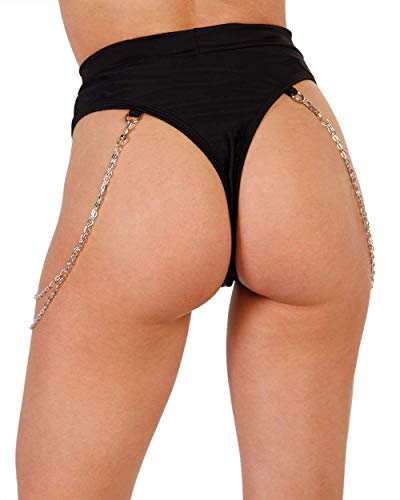 iHeartRaves iHR X Rolita Black Bootylicious Chain Thong Bottoms (Black, X-Small)