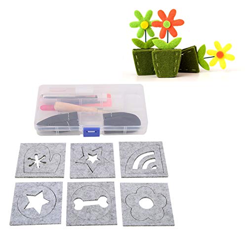 Bicaquu DIY Handcraft Wool Felting Tool Set Needle Felting Craft with 6 Mold Scissors Awl Tool Kits