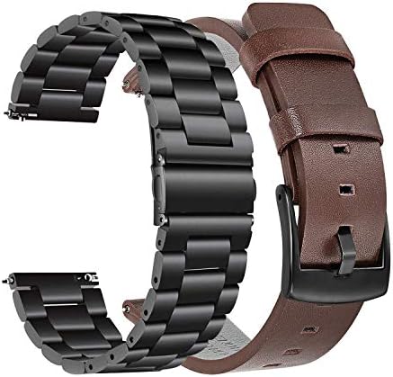 Dmorr For Samsung Galaxy Watch 46mm SM-R800 Watch Band, 22mm Genuine Leather Bracelet Strap & Solid Stainless Steel Watchband for Gear S3 Classic/Frontier, Ticwatch Pro/S2/E2/1, Moto 360 2 46mm