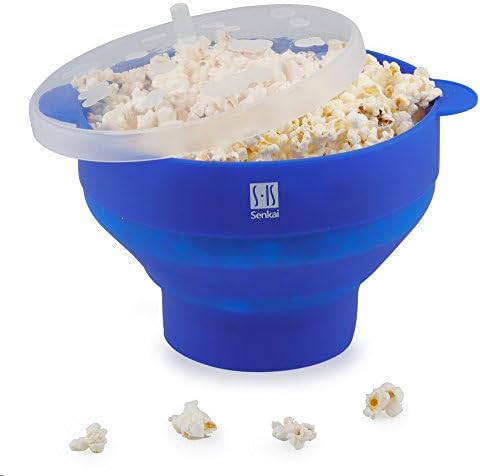 Premium Silicone Microwave Popcorn Popper,Foldable Healthy Hot air Popcorn Maker Free of PVC &amp; BPA Easy to Use - Healthy Choice - 100% Platinum Silicone (Blue)