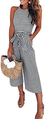 Ru Sweet Women Striped Waist Belted Wide Leg Jumpsuit