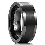 King Will 8mm Black Tungsten Carbide Ring Flat Top Brushed Polished Engagement Wedding Band