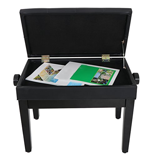 BBBuy Adjustable Wooden Piano Bench Stool with Sheet Music Storage Black, 17.7"-21.7" Height Adjustable Piano Bench