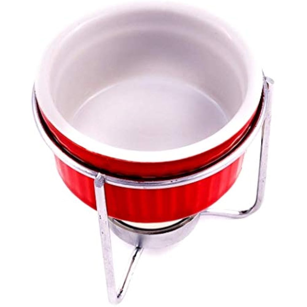 2Piece Ceramic Butter Warmer Set Premium Quality Red Fondue Warmers