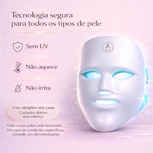 Máscara LED Facial 7 Cores 90 LEDs Sem Fio USB Recarregável Premium | Sem Fio, USB Recarregável, Premium