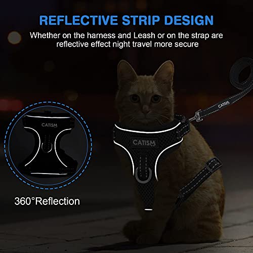 Harnais Chat Reglable, CATISM Harnais pour Chat de Laisse Anti évasion Harnais Léger pour Chaton, Colliers Harnais et Laisses pour Chat Chiots Respirante Facile à Contrôler avec Bandes - S