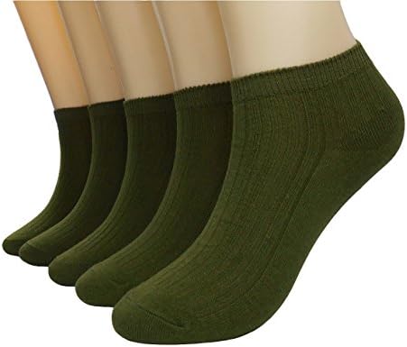 ToauqoWomen's Pure Color Ankle Socks Cotton Candy Color Low Cut Sock, Army Green- 5 Pack, Free Size