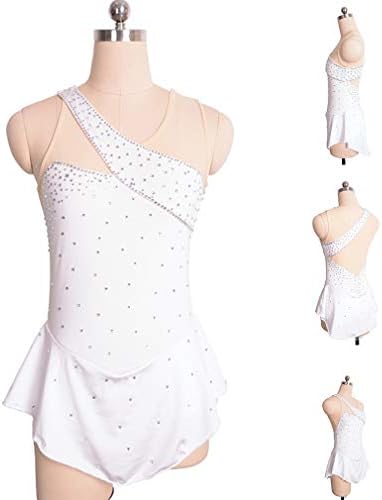 DUBAOBAO Figure skating dress white, ladies and girls short-sleeved skating dress, dance dress, girl skating dress, handmade, support, costume women