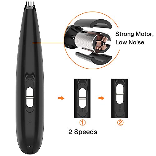 Dog Clippers, Pet Grooming Trimmers Kit Professional 2-Speed Low Noise Cordless Electric Pet Trimmer, USB Rechargeable Electric Pet Hair Clippers for Dogs Cats Around Face, Paws, Eyes, Ears, Rump