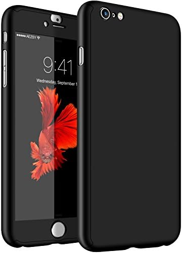 iPhone 6 Plus Case AEZSY 360 Full Body Protection PC Hard Slim Case [ with Tempered Glass Screen Protector ] for Apple iPhone 6 Plus &amp; iPhone6S Plus ( 5.5 inch ) Black