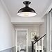 HMVPL Industrial Close to Ceiling Lamp, Metal Black Semi Flush Mounted Pendant Lighting Fixture Farmhouse Edison Light for Kitchen Island Dining Room Foyer Hallway Entryway (Set of 2)