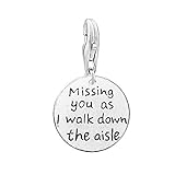 SEXY SPARKLES Memorial Charm Missing You as i Walk Down The Aisle Wedding Memory Clip on Charm for Charm Bracelet