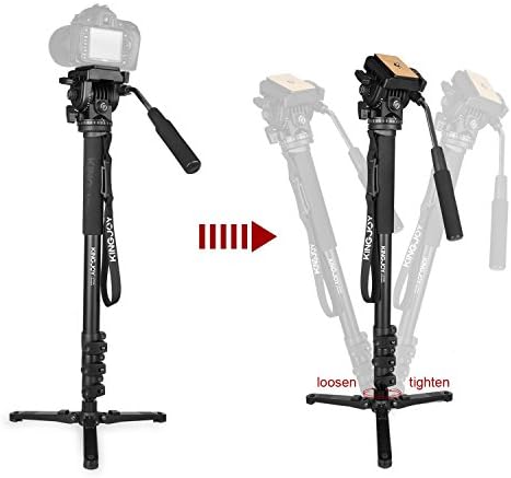Professional Camera Monopod Kit, Kingjue Aluminum Video Monopod Fluid Video Head with Removable Support Stand for SLR and DSLR Cameras or Video