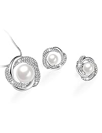 sheshine Mujer Elegante Perla Colgante Collar arete Set Joyería Set, vidrio de Swarovski