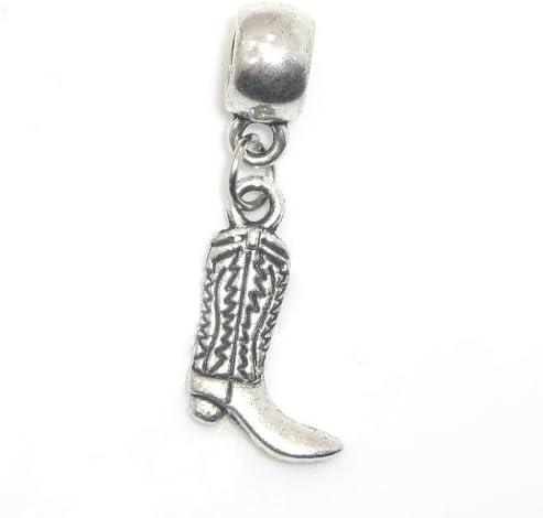 Jewelry Monster Antique Finish "Dangling Rustic Cowboy Boot" Charm Bead for Snake Chain Charm Bracelet