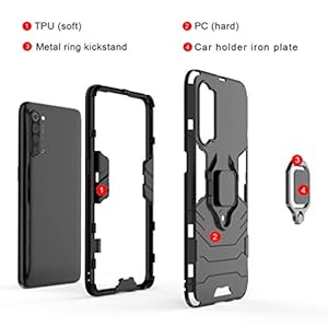 HAOYE Cover per Oppo Find X2 Lite + 2 Vetro Temperato, Armor Custodia con 360 Gradi Girevole Anello e Supporto Magnetico… - immagine 3