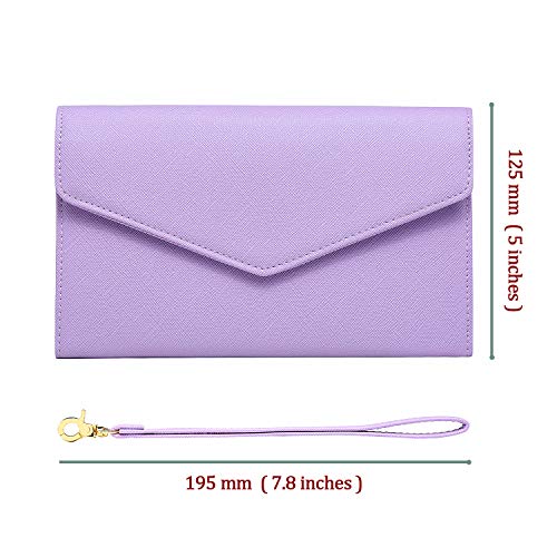 Krosslon Rfid Passport Holder Wristlet Travel Wallet Trifold Documents Organizer Slim Purse, Fit US UK CA Passport Cover Traveling Accessories for Women, Lavender Purple(212#) - Thumbnail 4