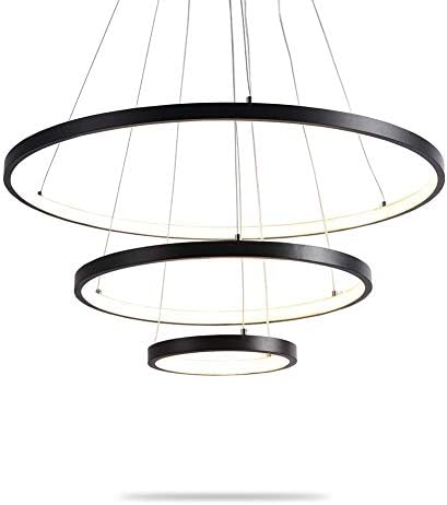 Modern Acrylic Chandelier 3-Ring Circle LED Pendant Light Adjustable - Contemporary Flush Mount Ceiling Lighting for Dining Room, Living Room, Showroom, Clothing Store - Black ( Color : Warm light )