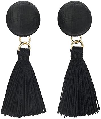 Save4you Elegant Korean Style Long Thread Tassel Drop Dangling Earrings Ear Studs (Black)