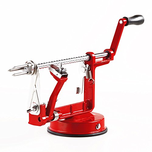 Red Enameled Cast Iron Apple Peeler Slicer and Corer