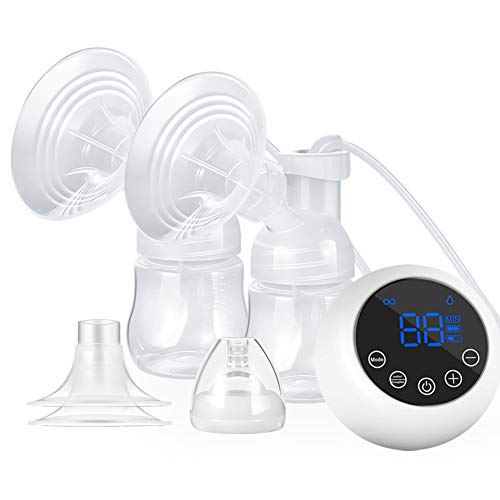 COTEY Double Electric Breast Pump Hands Free Milk Extractor with Removable Flanges Silicone Wireless Breastpumps Portable for Travel (Accessories Set, 9 Levels of Suctions, Memory Function)