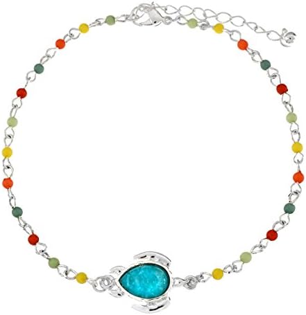 Sealife Summer Theme Bead Link Anklet (Beaded Sea Turtle Blue)