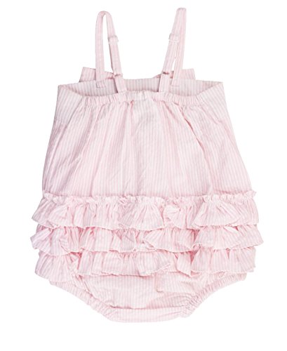 RuffleButts Infant / Toddler Girls Pink Striped Seersucker Bubble Romper w/ Bow - Pink Seersucker - 12-18m