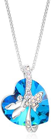 MURREAR Women Heart Crystal Pendant Necklace Butterfly Pendant Mother's Day Gift