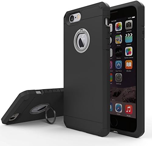 iPhone 7 Case, TOP COVER Soft Touch Feeling Absorber Corner Heavy Duty Drop Proof Solid Armor Case for iPhone 7 with Ring Kickstand -Black
