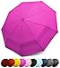 Windproof Travel Umbrellas for Rain - Lightweight, Strong, Compact with & Easy Auto Open/Close Button for Single Hand Use - Double Vented Canopy for Men & Women - Pink